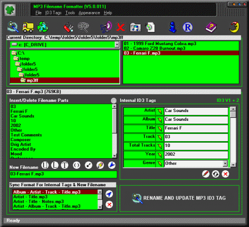 MP3 Filename Formatter Screenshot